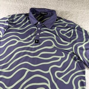 Byrd Gang Polo Shirt Mens Large Purple Green Wavy Print Golf Performance Stretch